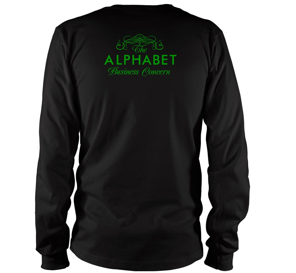 Daisy Long Sleeve, Black T-shirt, Green print