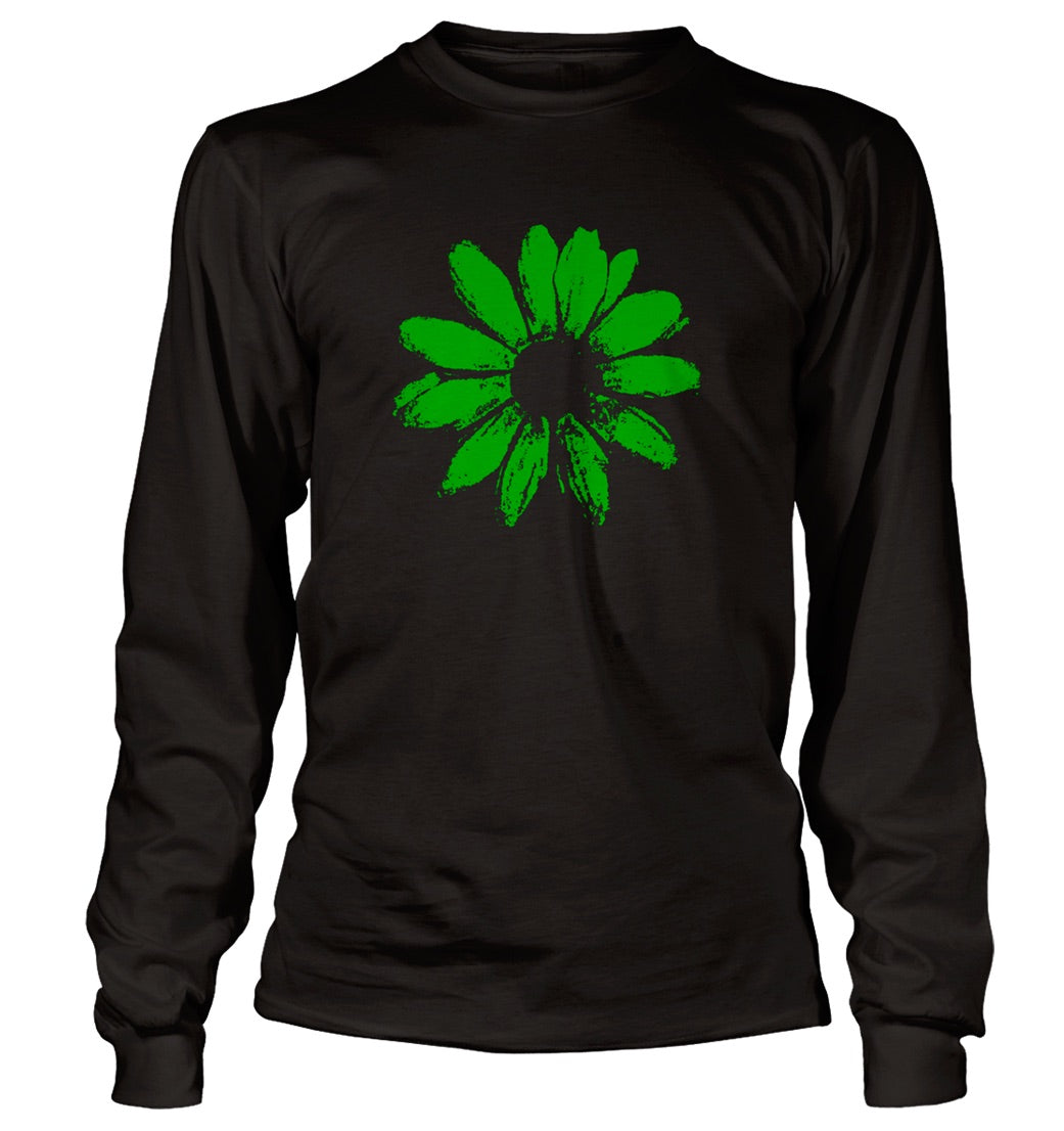 Daisy Long Sleeve, Black T-shirt, Green print