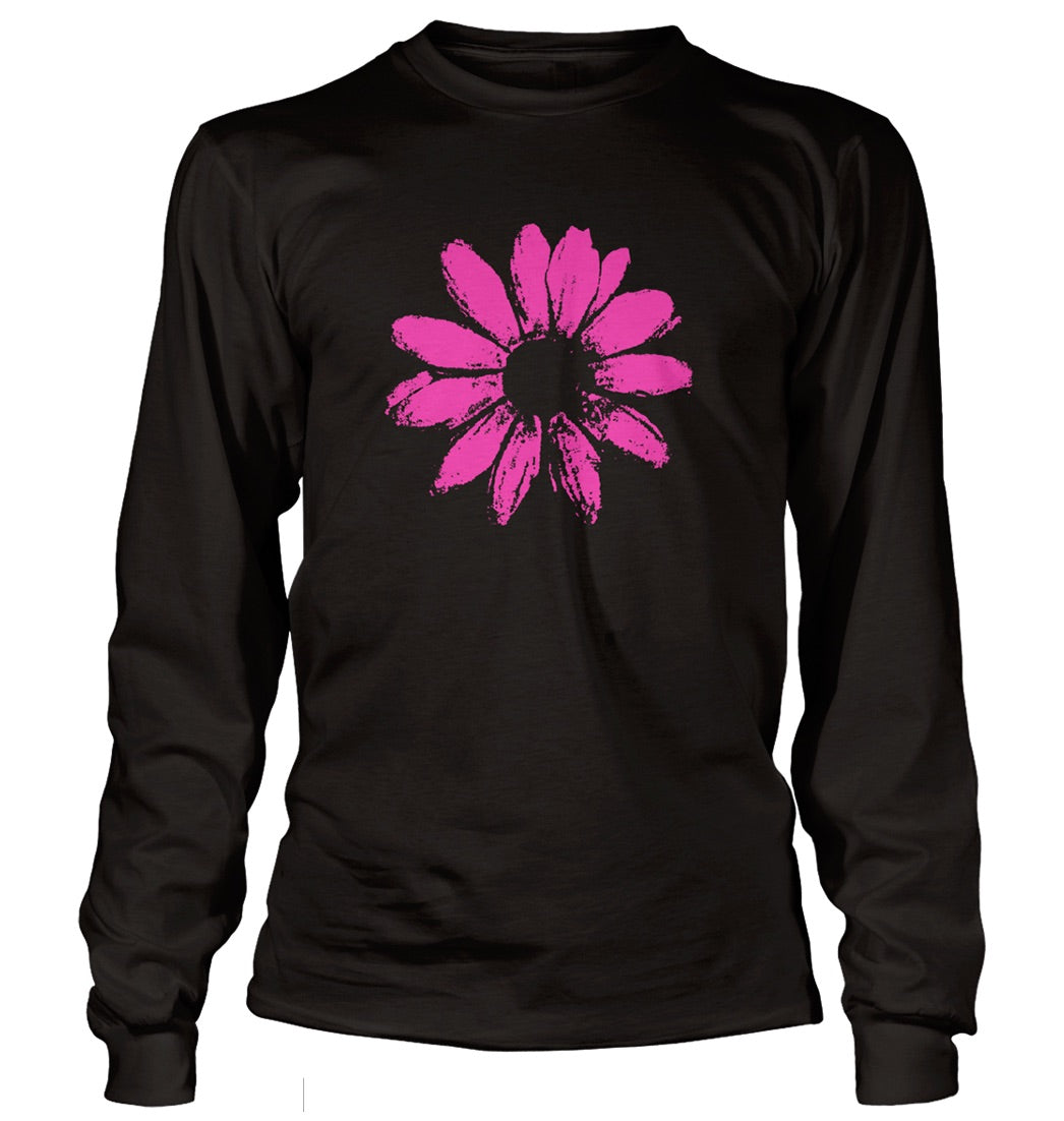 Daisy Long Sleeve, Black T-shirt, Hot Pink print