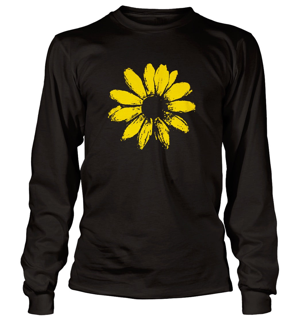 Daisy Long Sleeve, Black T-shirt, Yellow print